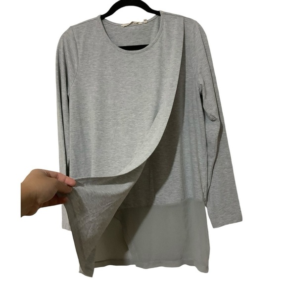 Soft Surroundings Touch Of Sheer Gray Uneven Faux Wrap Long Sleeves Top Medium - Picture 3 of 7